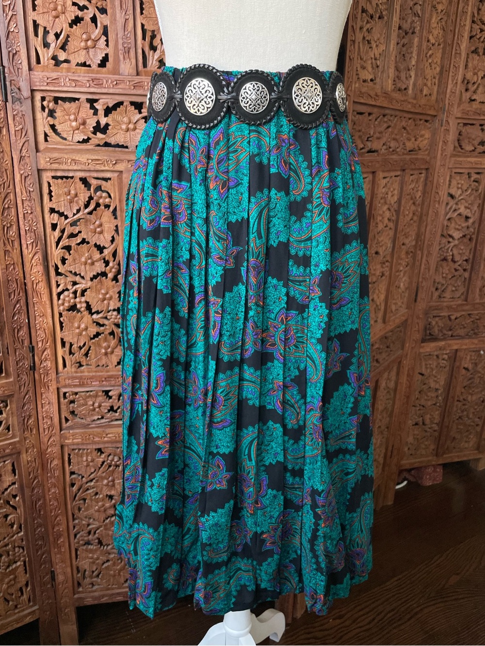 American Vintage Bohemian Paisley Pleated Midi Skirt